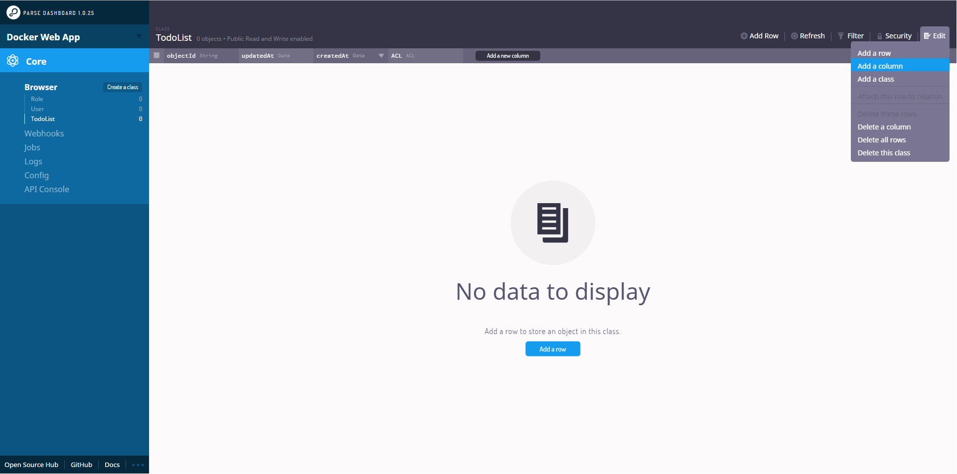 parse dashboard ajout d'une colonne
