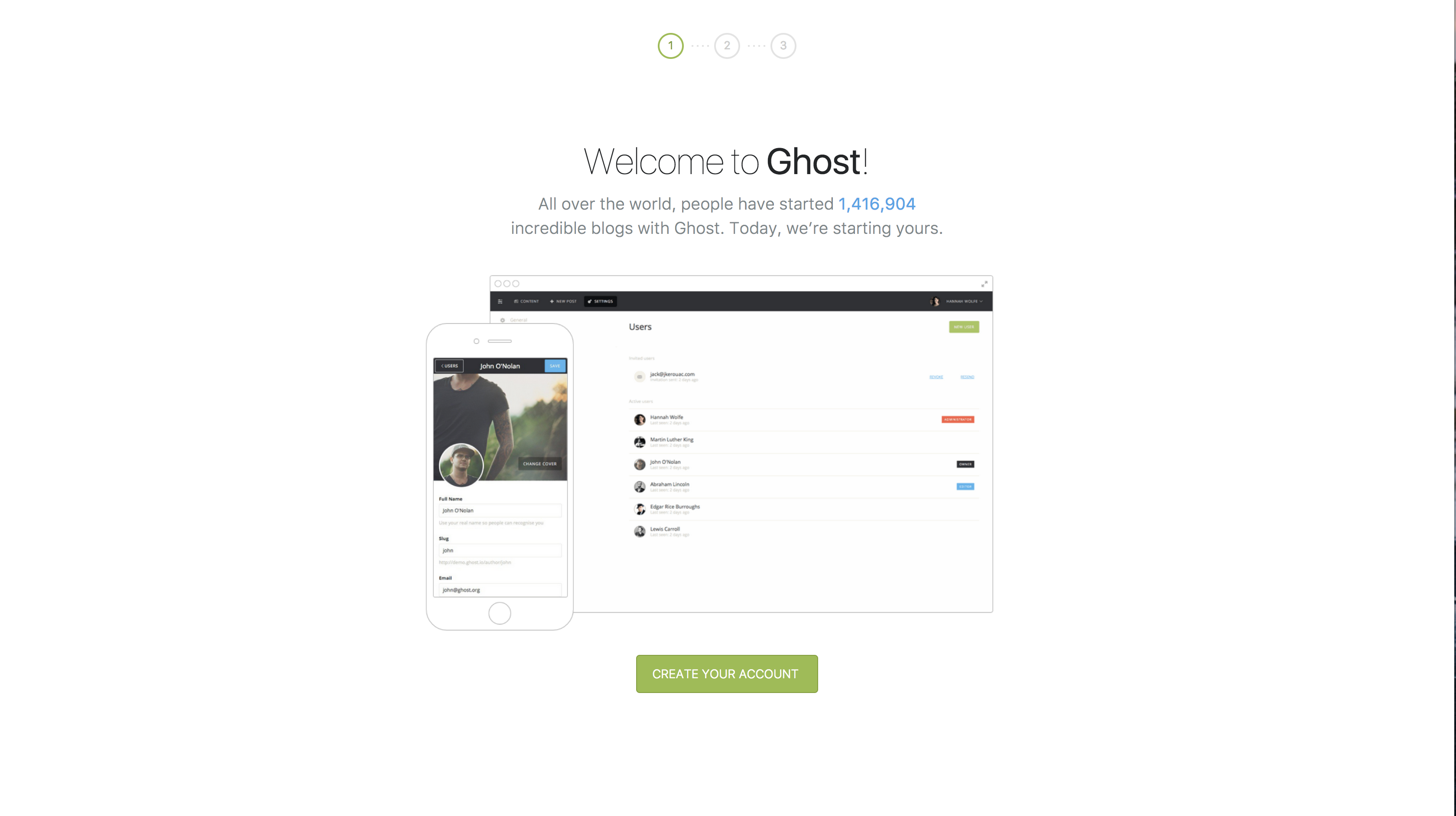 ghost blog création du compte