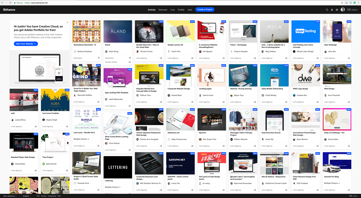 Behance home page