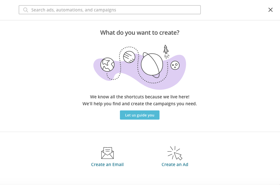 Mailchimp automaatiokampanjan luonti alkaa, kuten normaalin kampanjan luonti