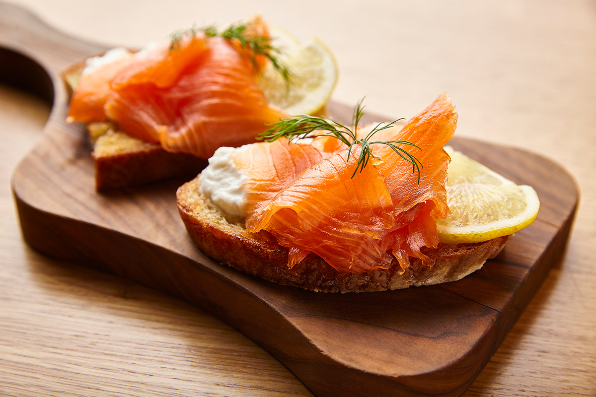Crostini with Stracciatella from Puglia, Smoked Wild Salmon, Lemon and Dill