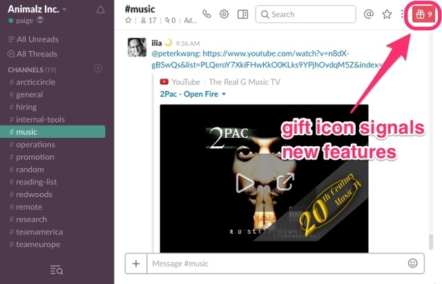 Slack keeps updates in a special gift box