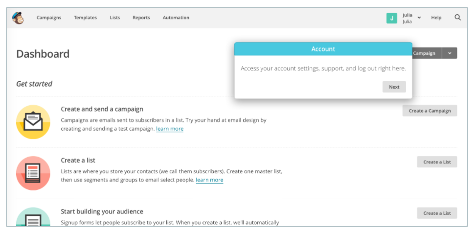 mailchimp onboarding old experience
