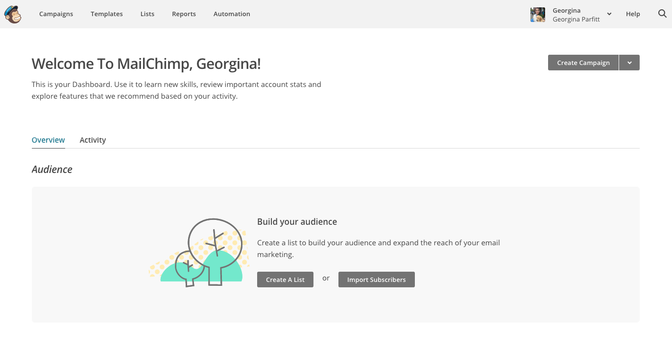 mailchimp welcome page onboarding