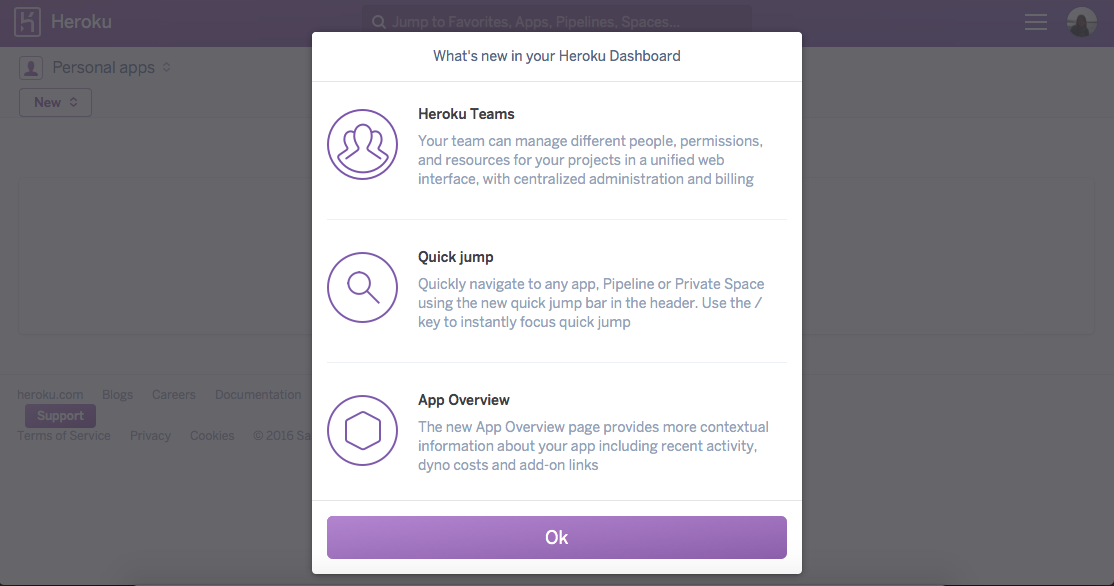 heroku dashboard modal