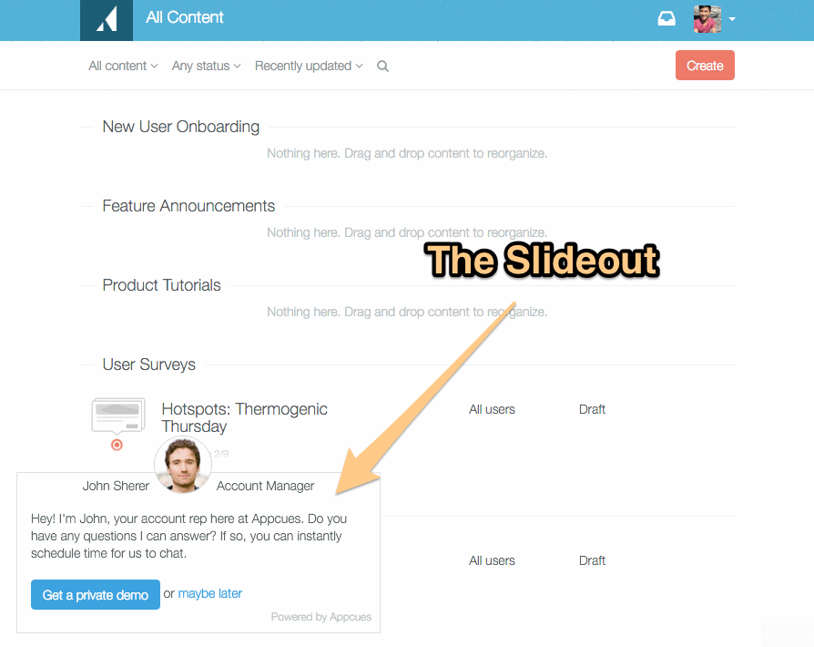 Appcues slideout original inspiration sales demo conversion