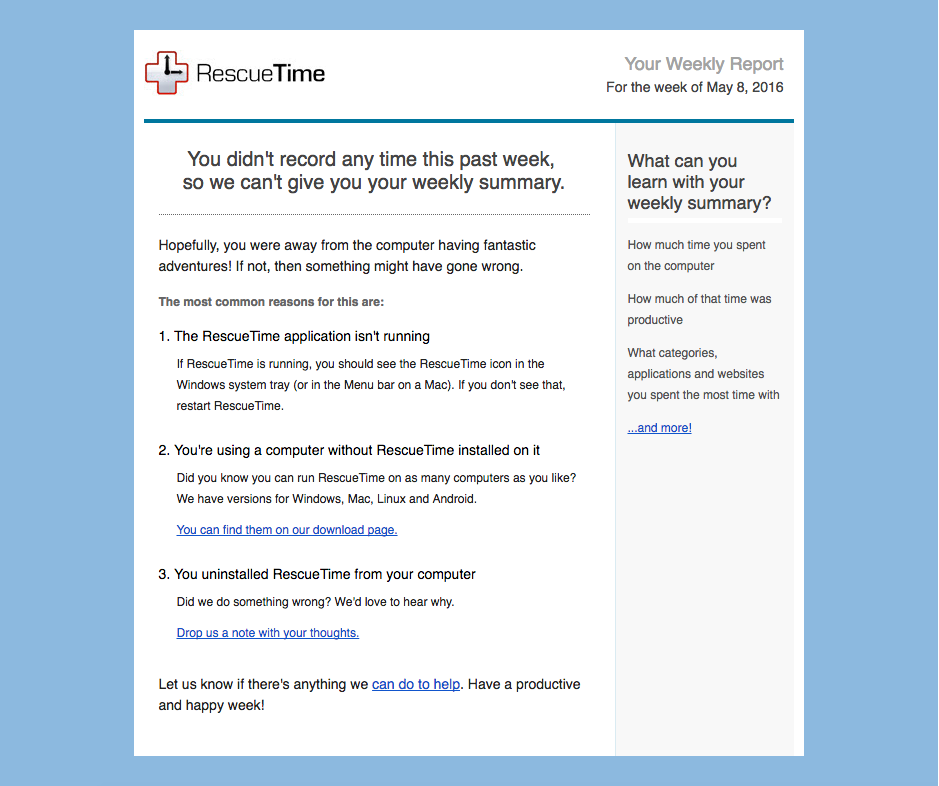 RescueTime late user retention get users back
