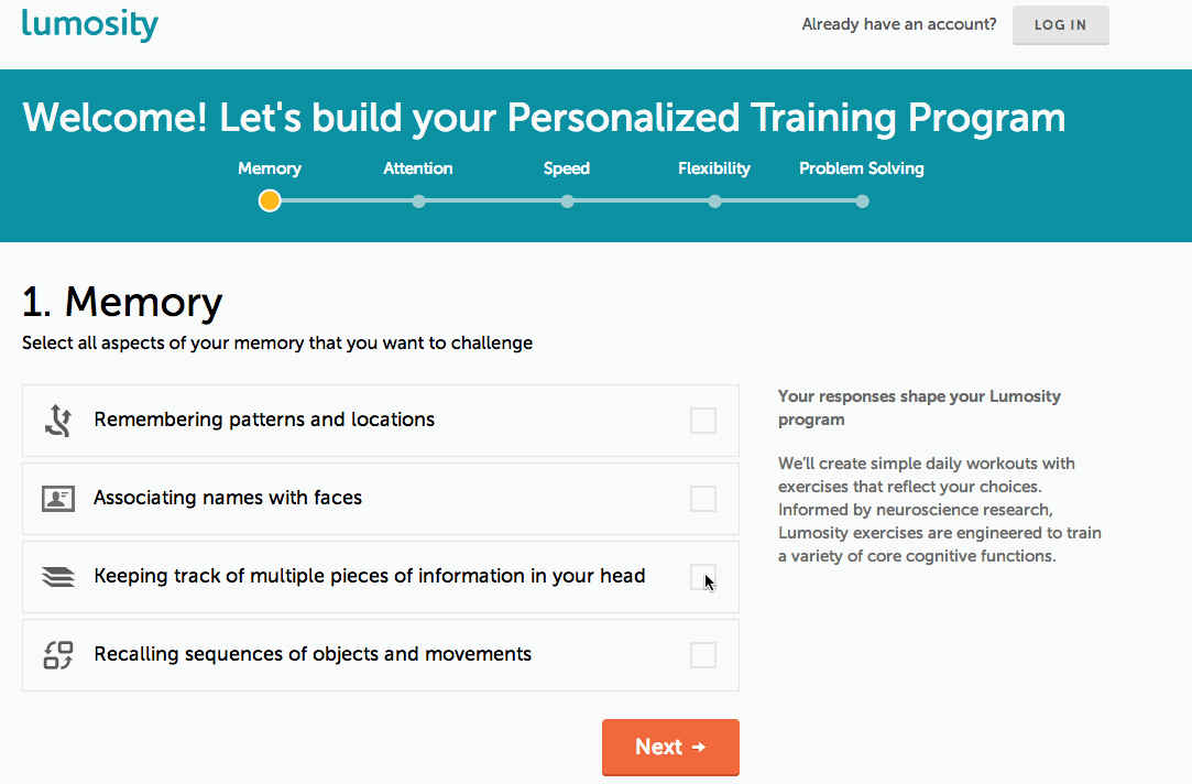 Lumosity User Onboarding