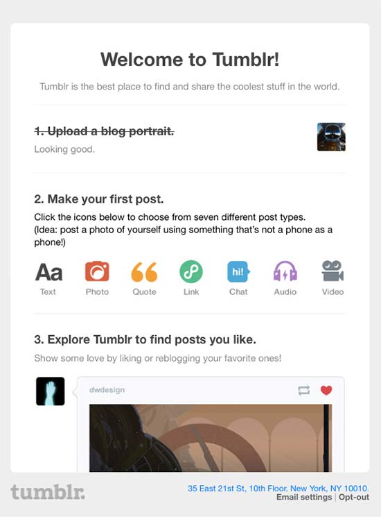 welcome email tumblr