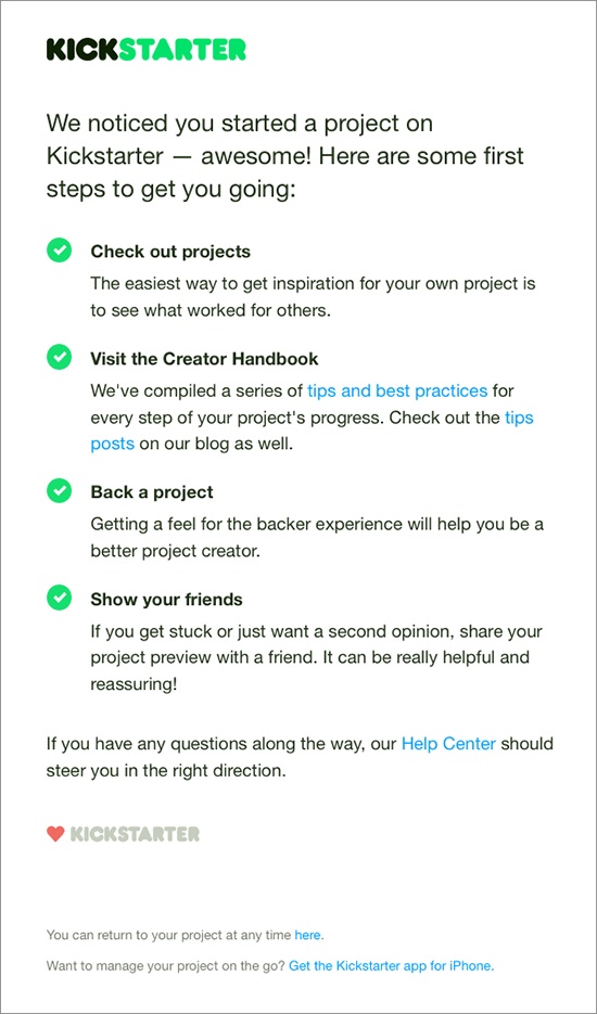 Kickstarter reengagement email