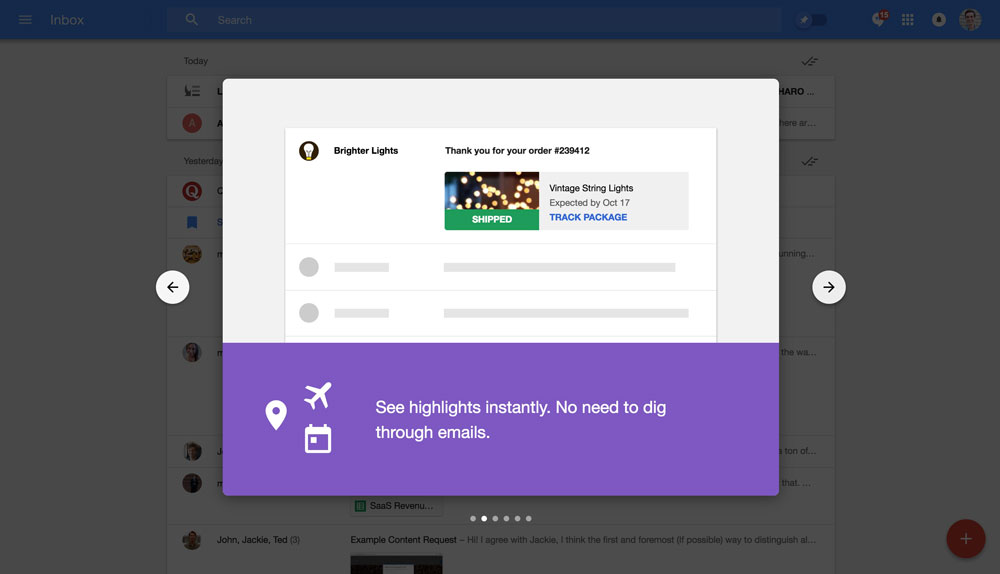 Google Inbox's walkthrough modals - step 2