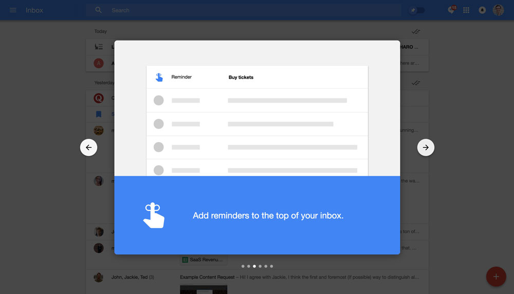 Google Inbox's walkthrough modals - step 3