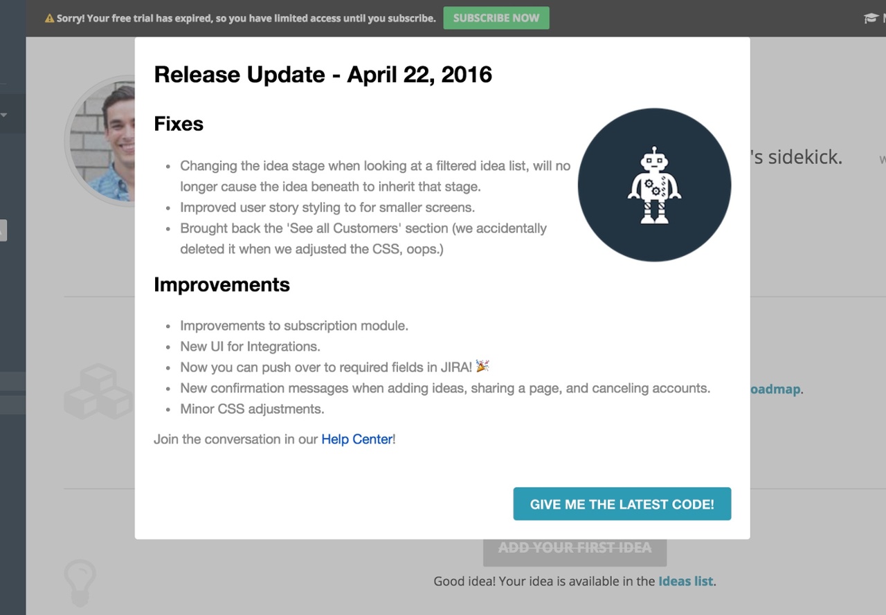 prodpad new feature release note