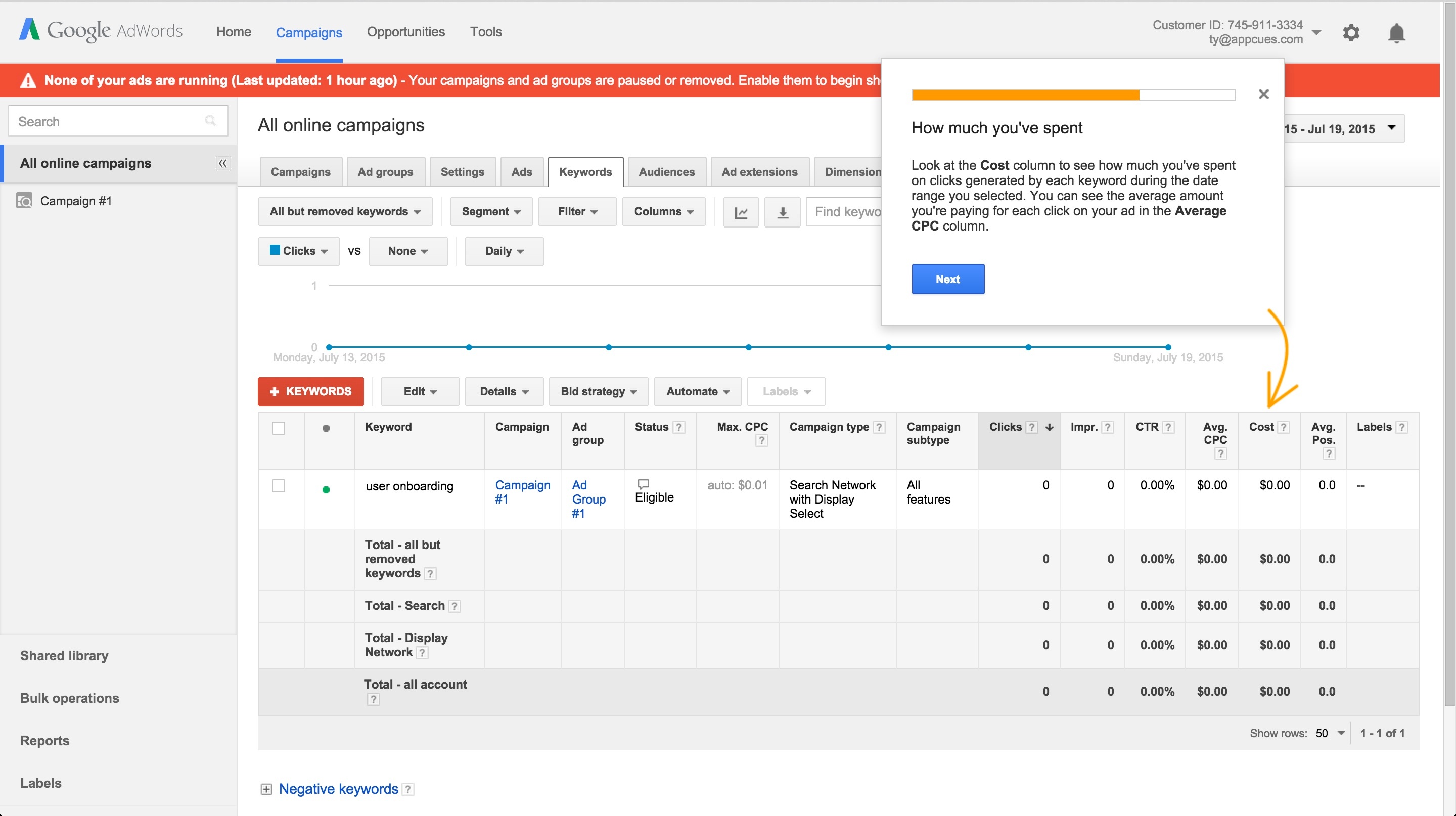 Adwords onboarding tour step 11