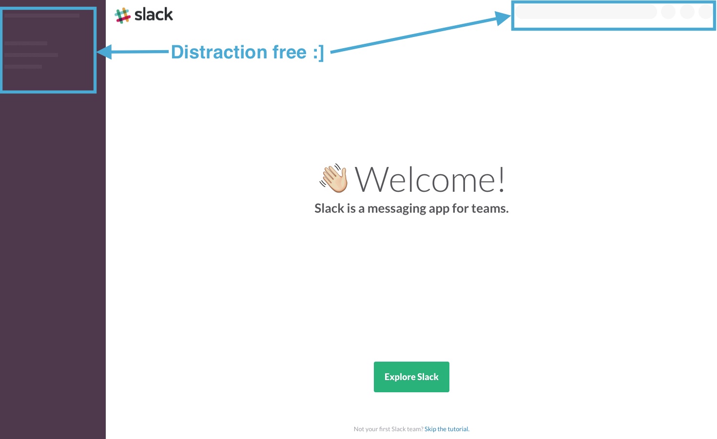 Slack new user onboarding welcome screen