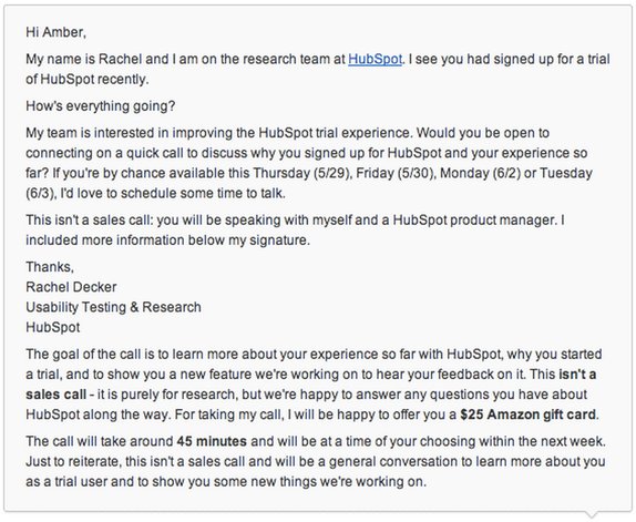 User testing process email