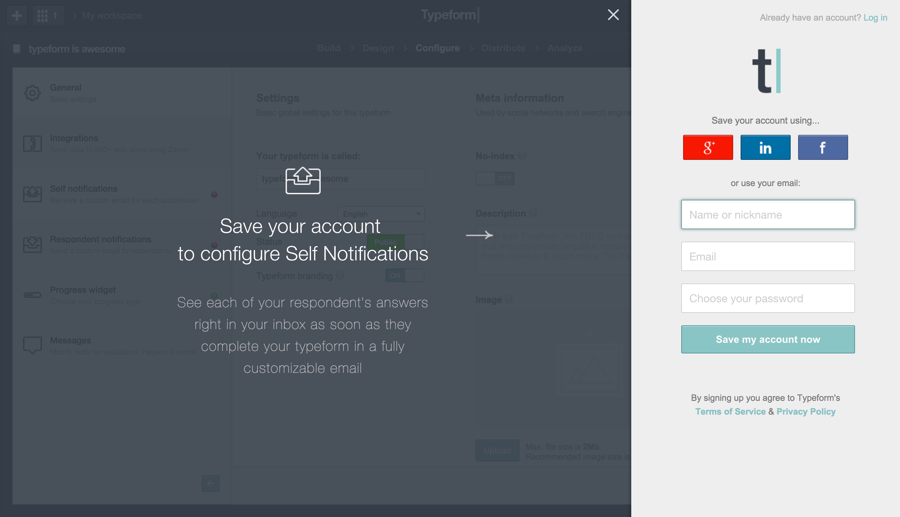 Typeform automagical registration form