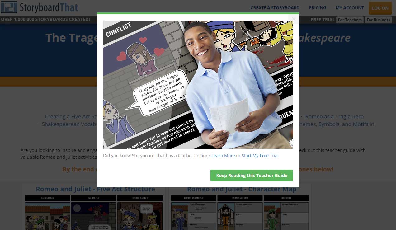 Storyboard That onboarding with Appcues