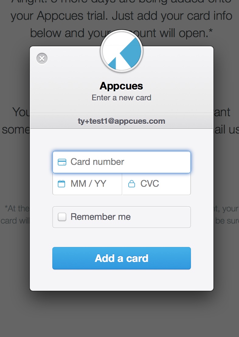 Stripe form on Appcues trial