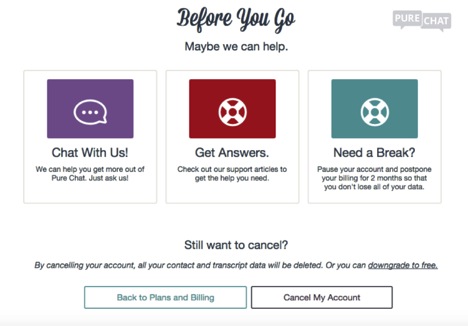 Pure Chat - in-app offboarding flow