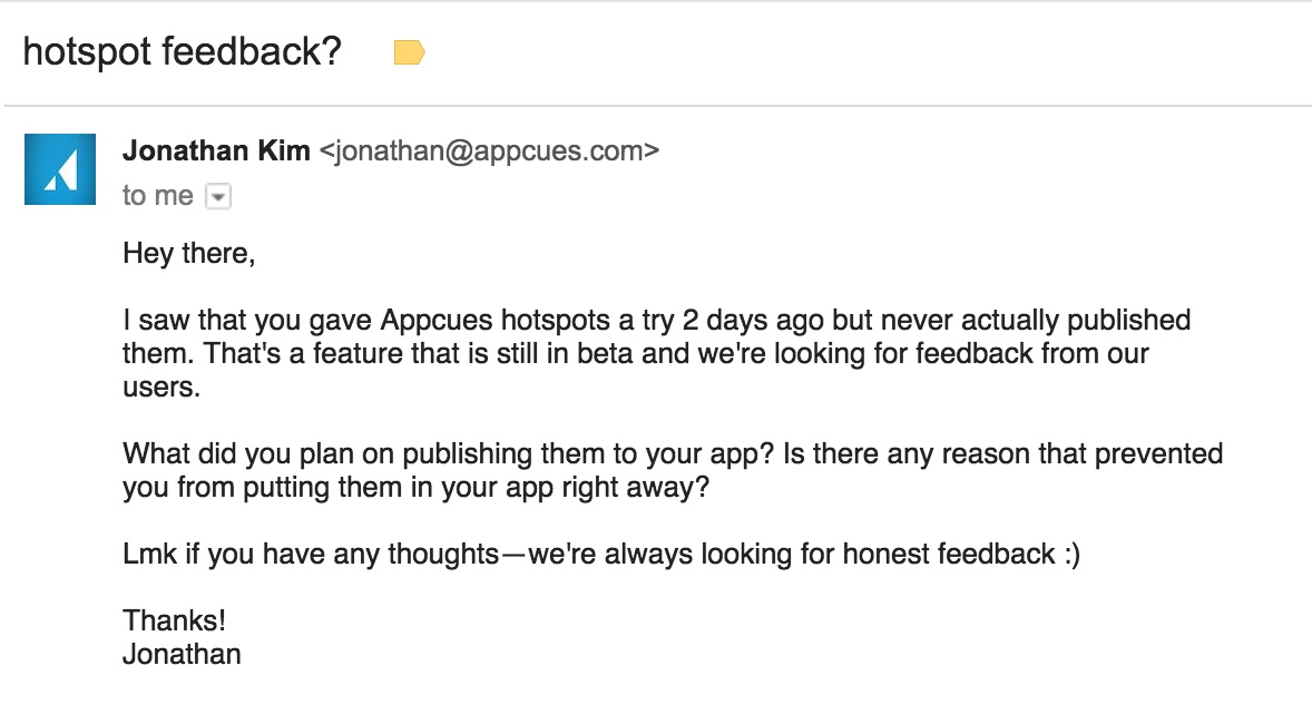 automated product feedback email