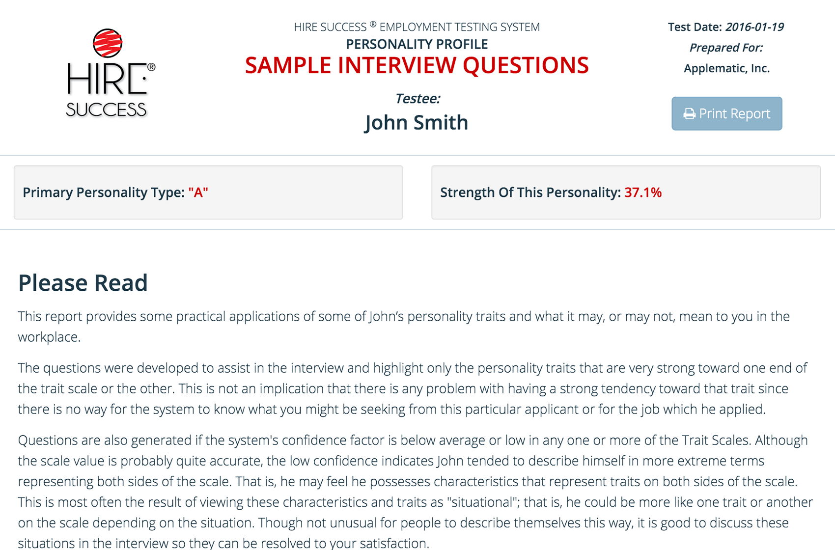 interview questions about personality