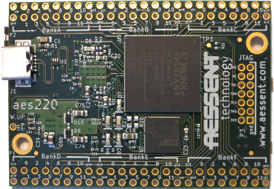 Top view of the aes220 USB FPGA board
